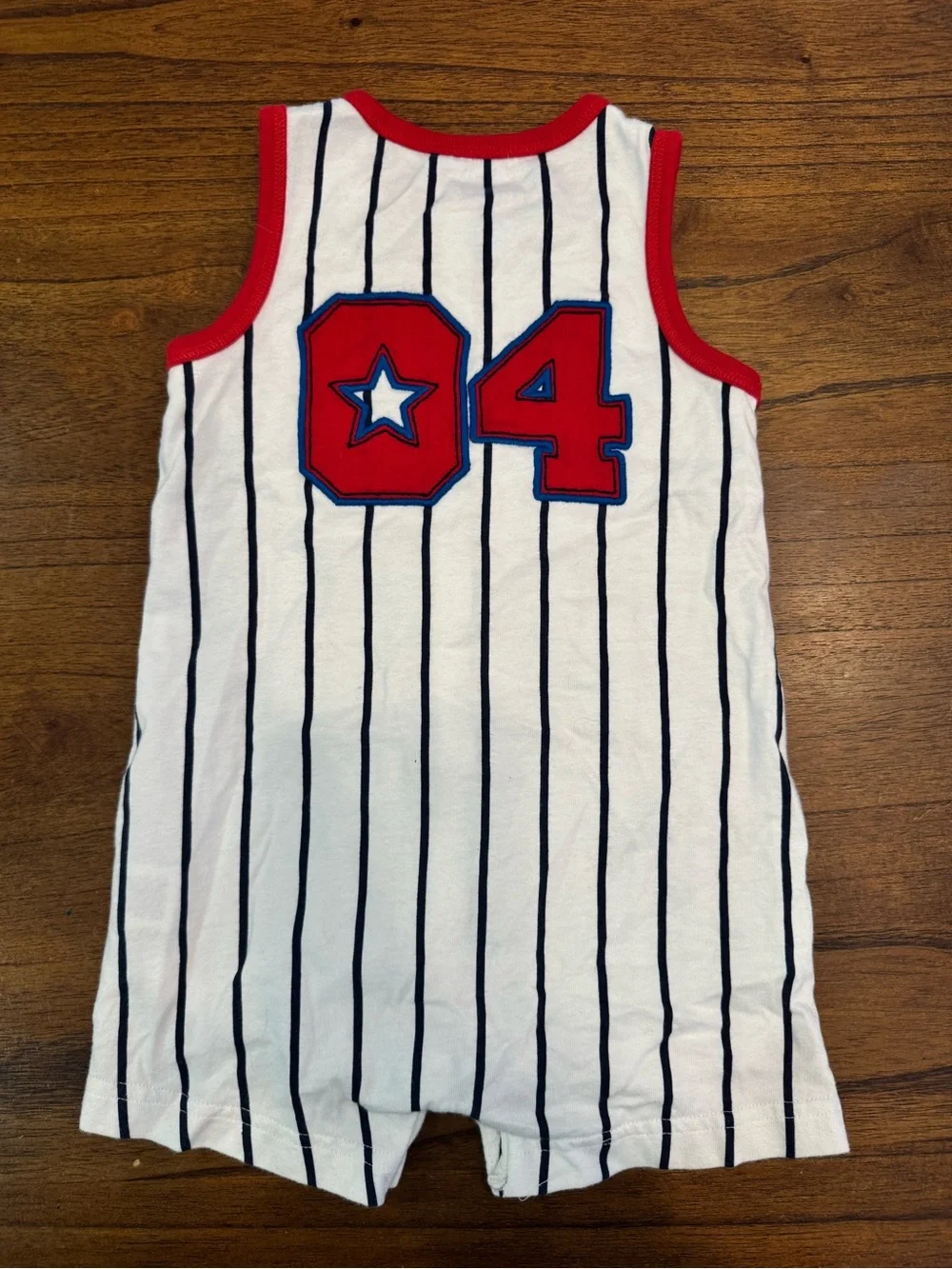 Carter's White Romper with Red Trim and Navy Stripes